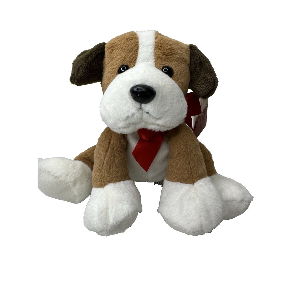 Animal Adventure Dog Plush  2015 Stuffed Animal Red Bow Brown White Red Bow